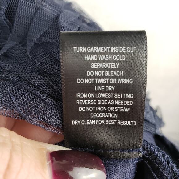 Trixxi Size 5 High Neck Fit & Flare Mini Dress Navy Textured Floral Rhinestone - Picture 6 of 11